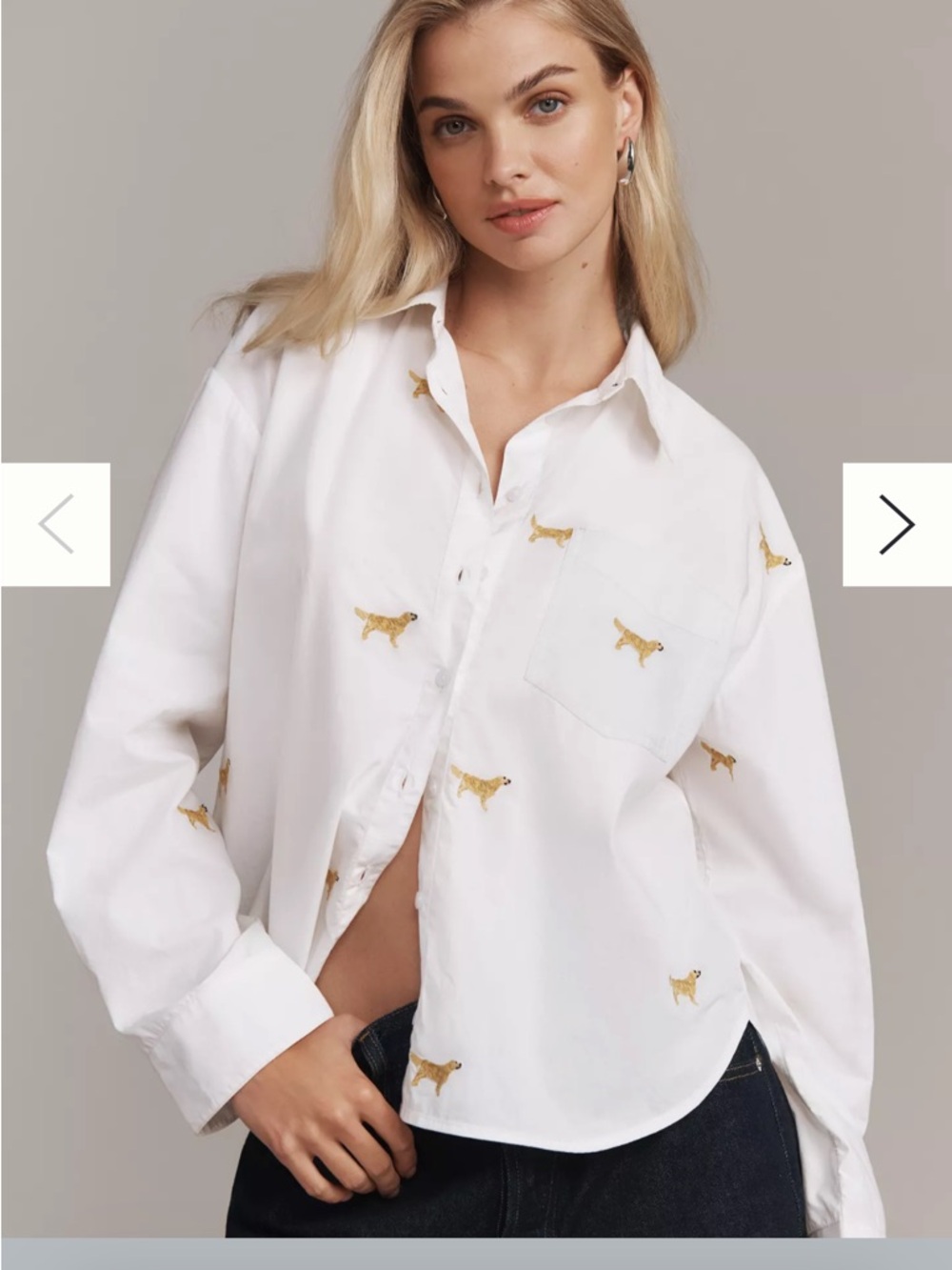 Anthropologie Dog Embroidered Button Down Shirt